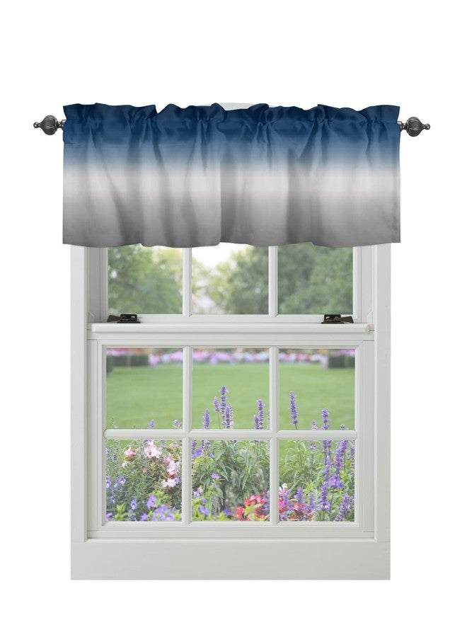 ALAGEO Windows Valances Curtain Blue and Grey Ombre Kitchen Valances Rod Pocket Gradient Gradual Color Modern Window Treatment Short Topper Curtains for Kitchen Bathroom Living Room 1 Panel,54 x 18 inch - Image 1